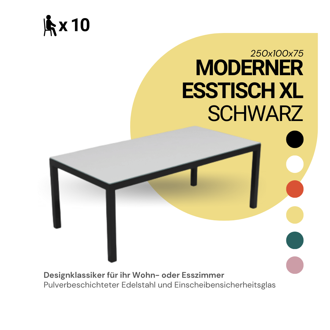 Exklusiver Esstisch XL schwarz – 250x100 - Wohnzimmertisch 10 Personen (witterungsbeständig) (Kopie)