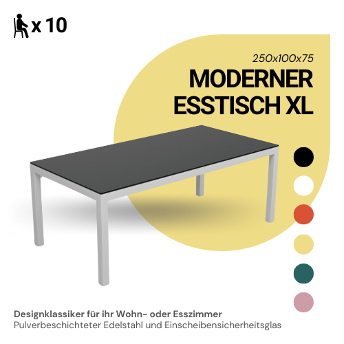 Exklusiver Esstisch XL – 250x100 - Wohnzimmertisch 10 Personen (witterungsbeständig)